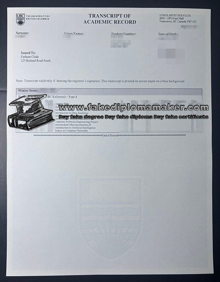 purchase realistic University of British Columbia Transcript
