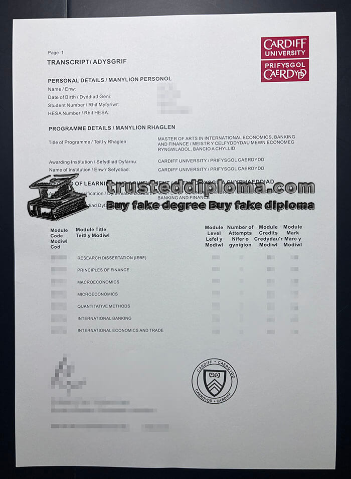 purchase realistic Cardiff University Transcript