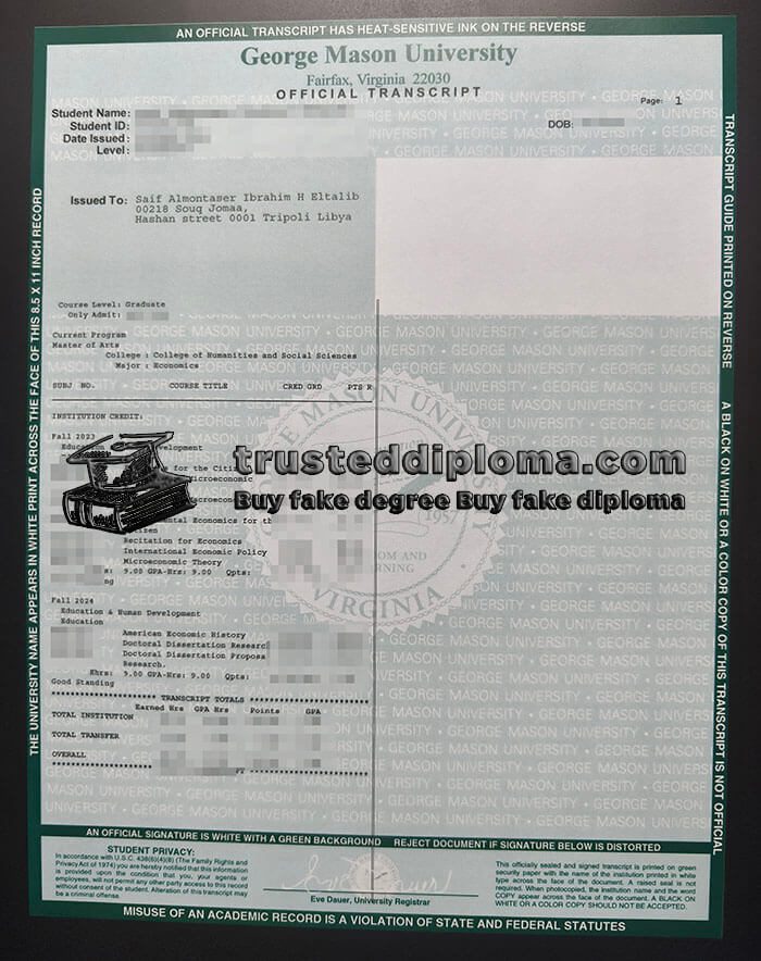 purchase realistic George Mason University Transcript