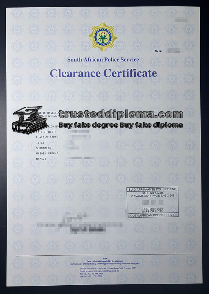 purchase realistic South African Police Service certificate