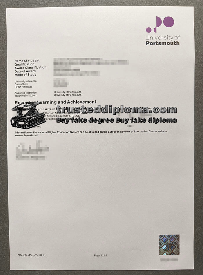 purchase realistic University of Portsmouth Transcript