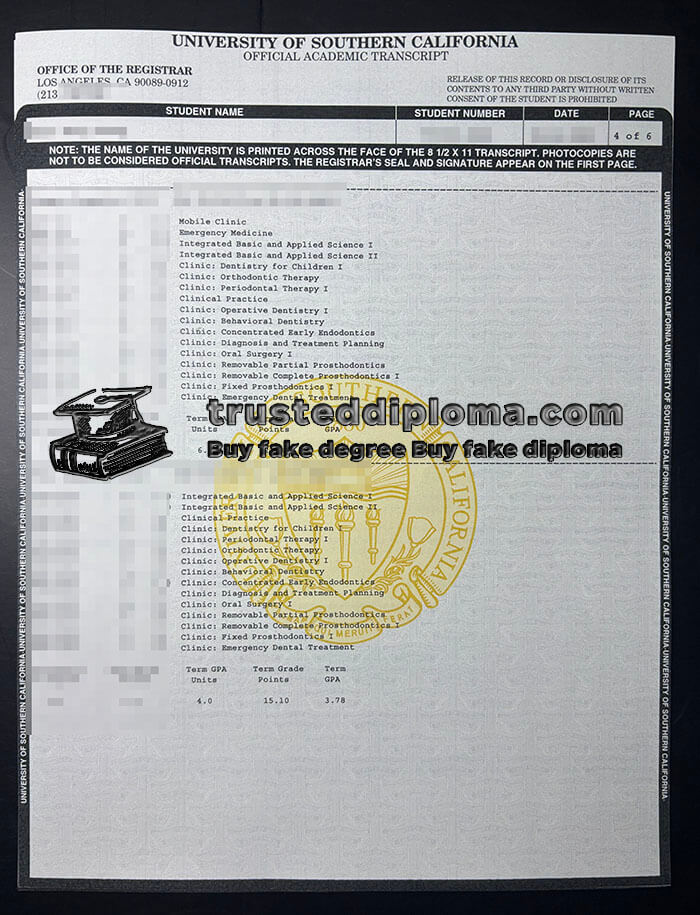 purchase realistic University of Southern California Transcript