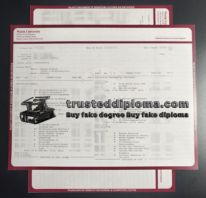 purchase realistic Walsh University Transcript