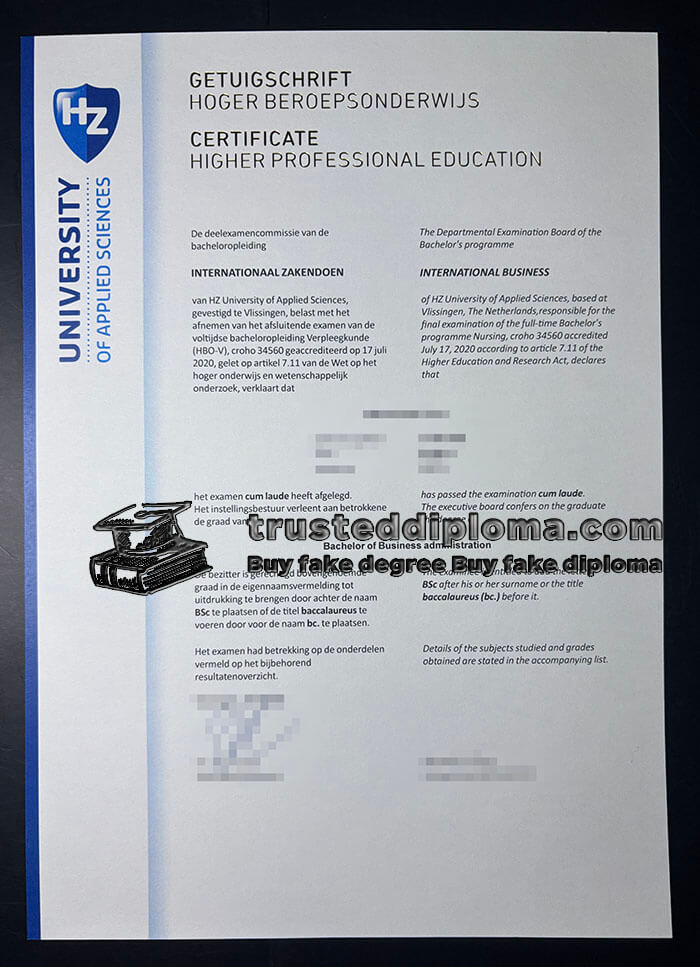 purchase realistic HZ University of Applied Sciences certificate