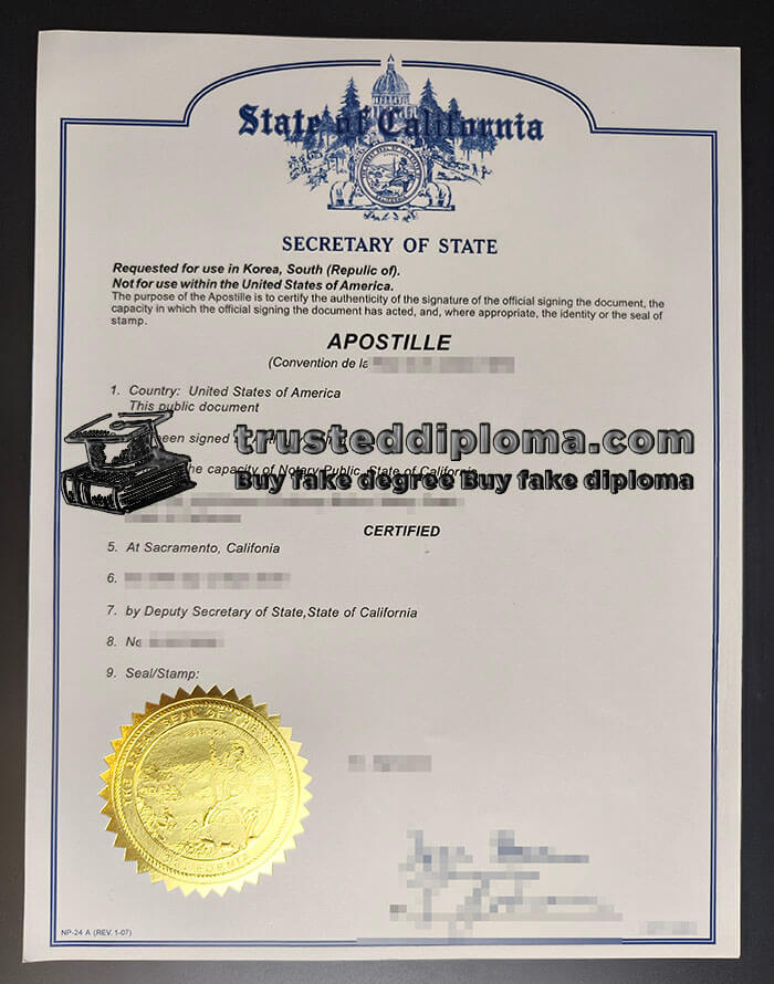 purchase realistic State California Apostille certificate