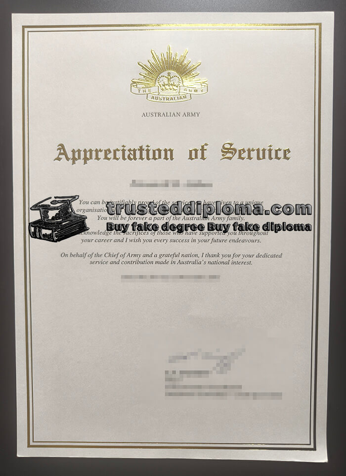 purchase realistic Australian Army Appreciation of Service certificate