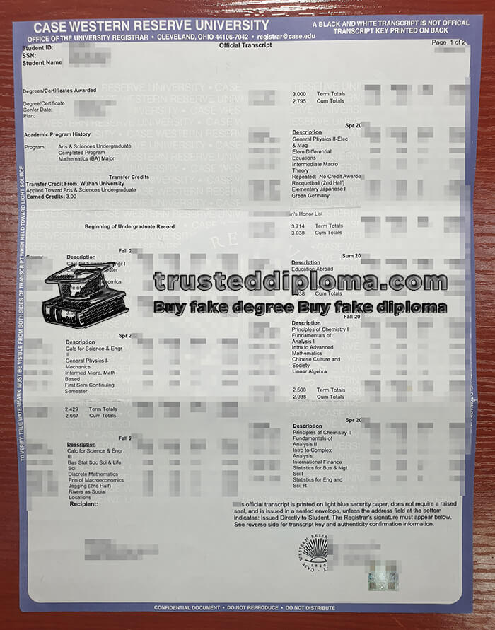 purchase realistic Case Western Reserve University Transcript