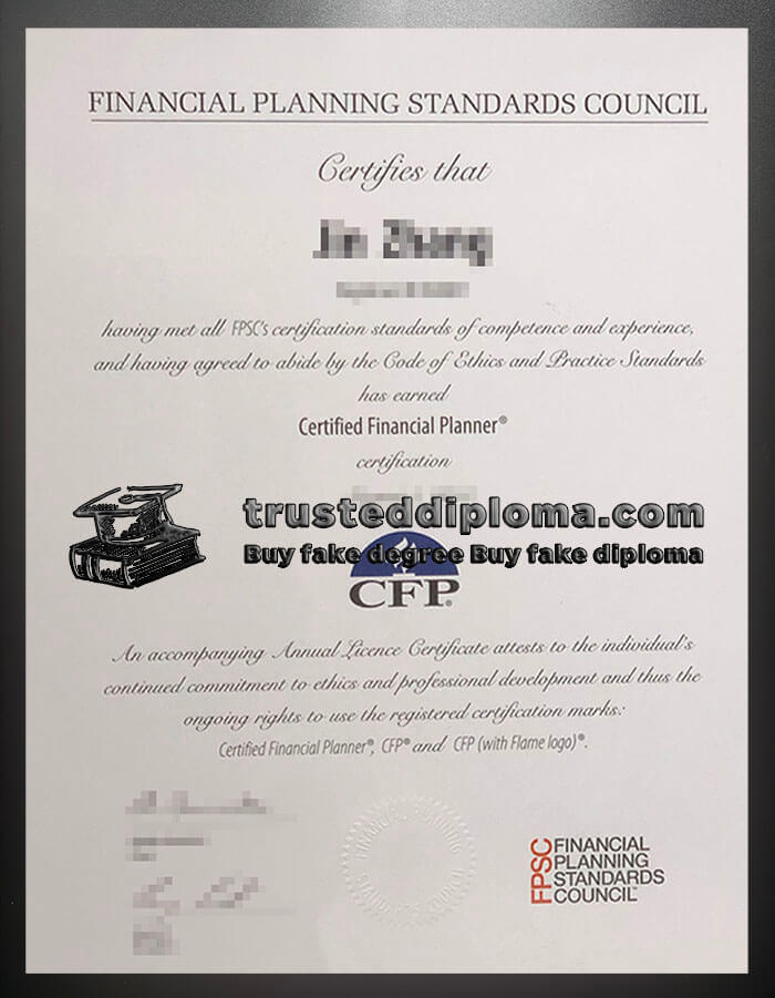 purchase realistic Financial Planning Standards Council certificate