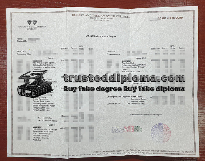 purchase realistic Hobart and William Smith Colleges Transcript