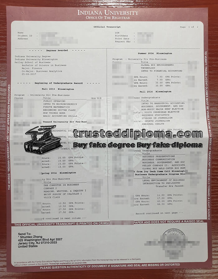 purchase realistic Indiana University Transcript diploma