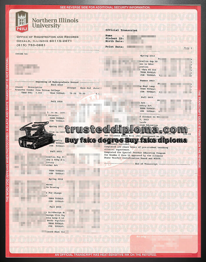 purchase realistic Northern Illinois University Transcript
