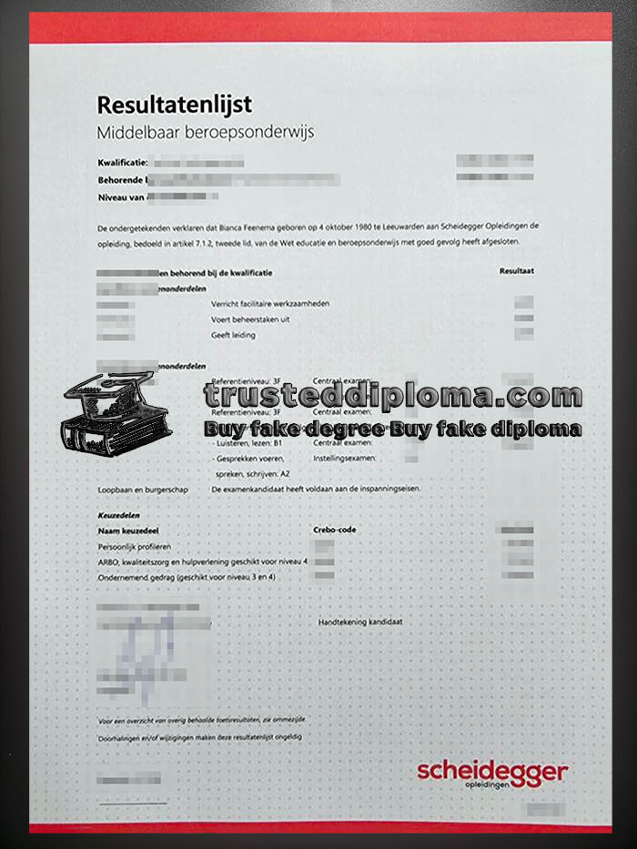 purchase realistic Scheidegger Opleidingen Transcript