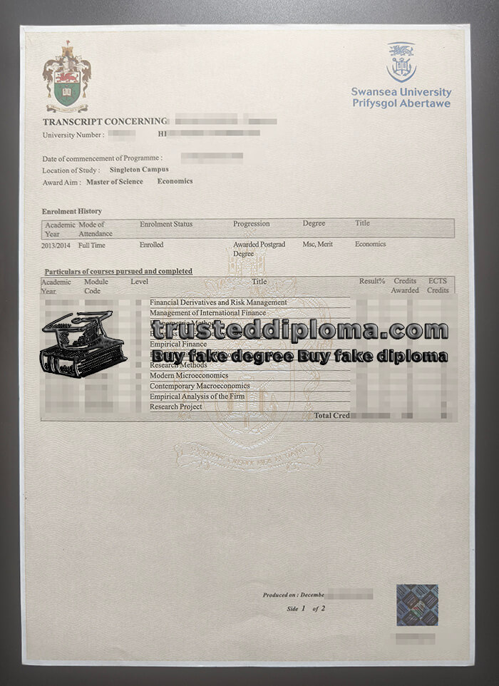 purchase realistic Swansea University Transcript