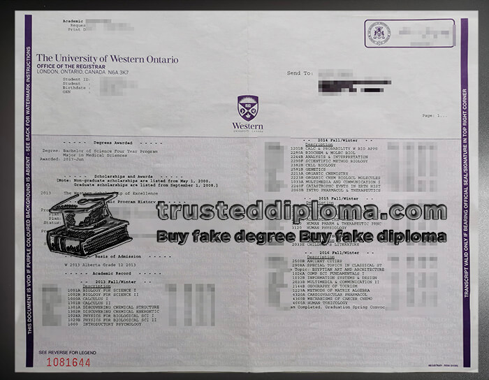 purchase realistic University of Western Ontario Transcript