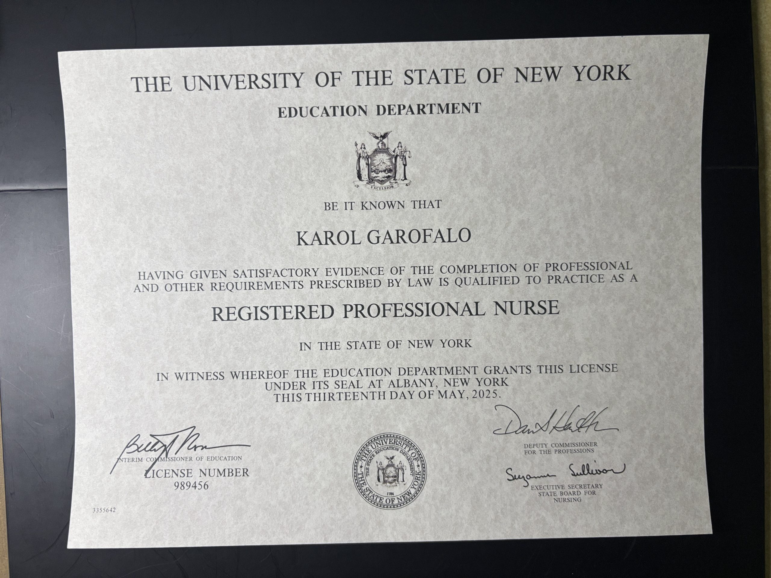 USNY certificate