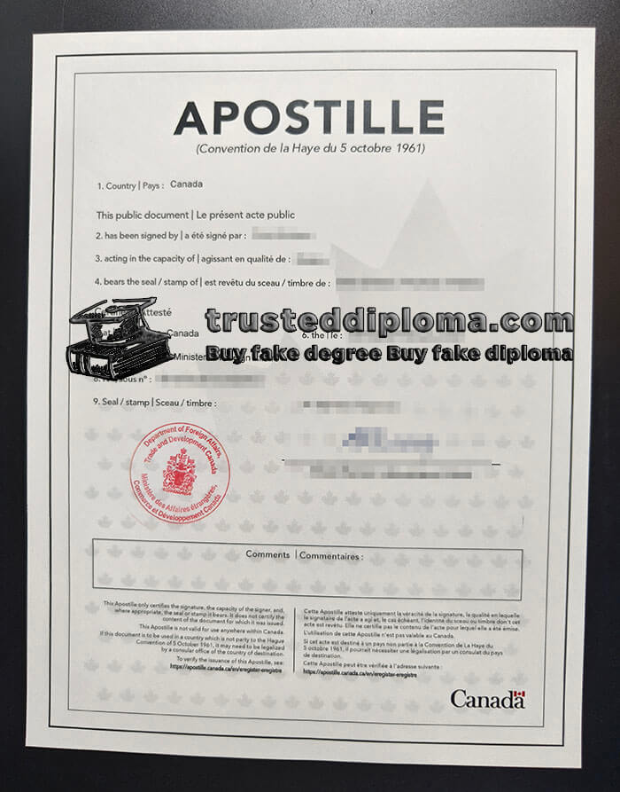 purchase realistic Apostille Canada certificate