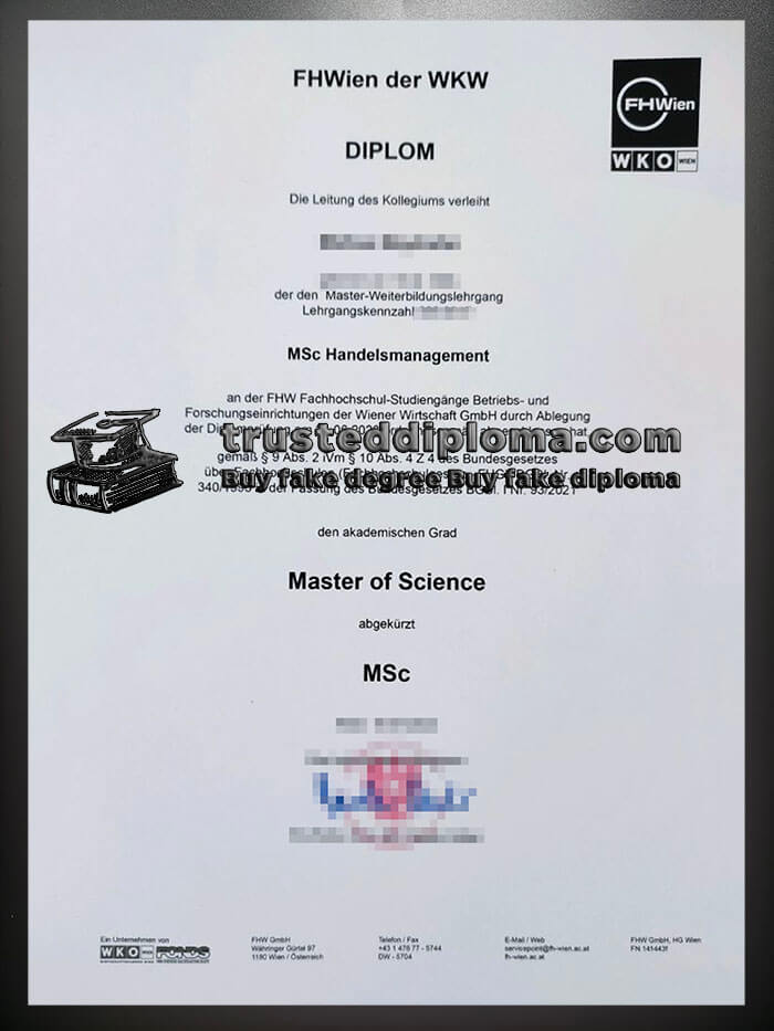 purchase realistic FHWien der WKW diploma