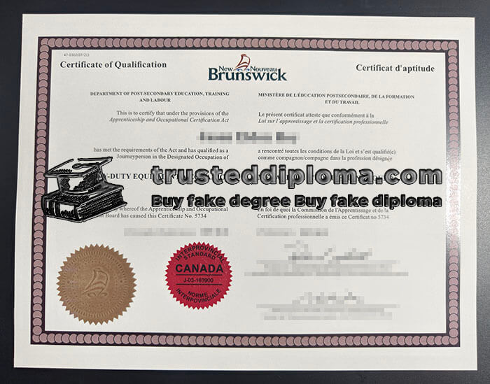 purchase realistic New Brunswick Certificate of Qualification certificate