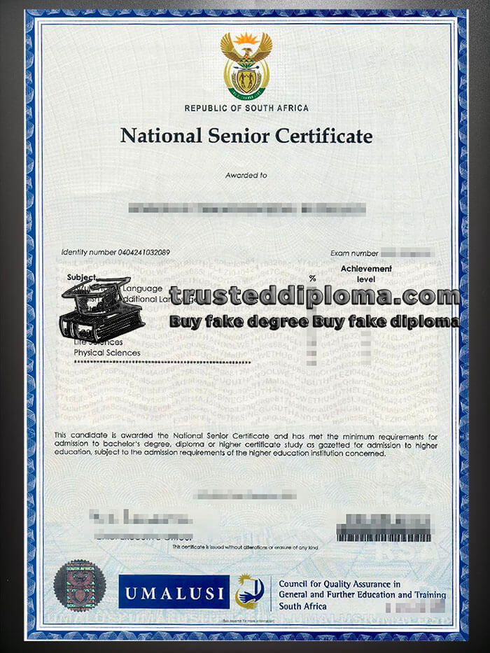 purchase realistic South Africa National Senior Certificate