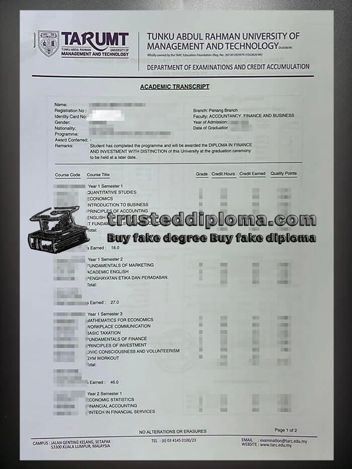 purchase realistic TARUMT Transcript