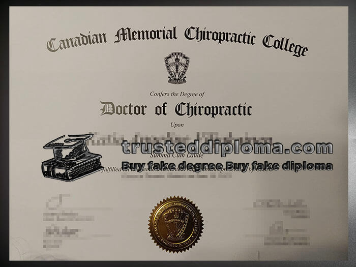 purchase realistic Canadian Memorial Chiropractic College certificate