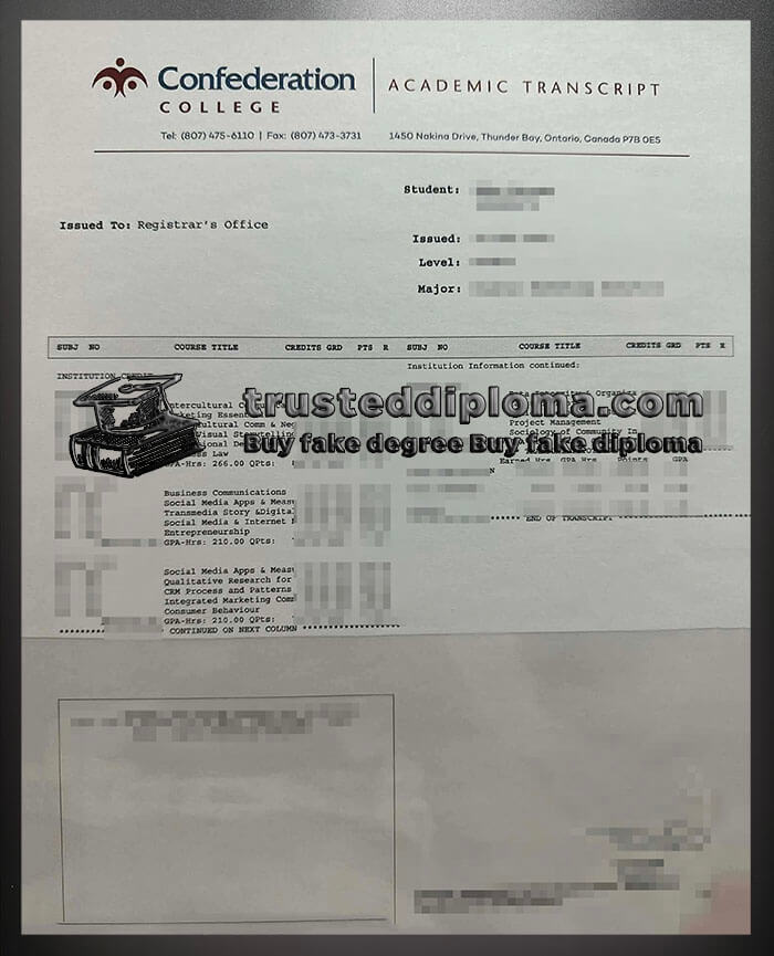 purchase realistic Confederation College Transcript