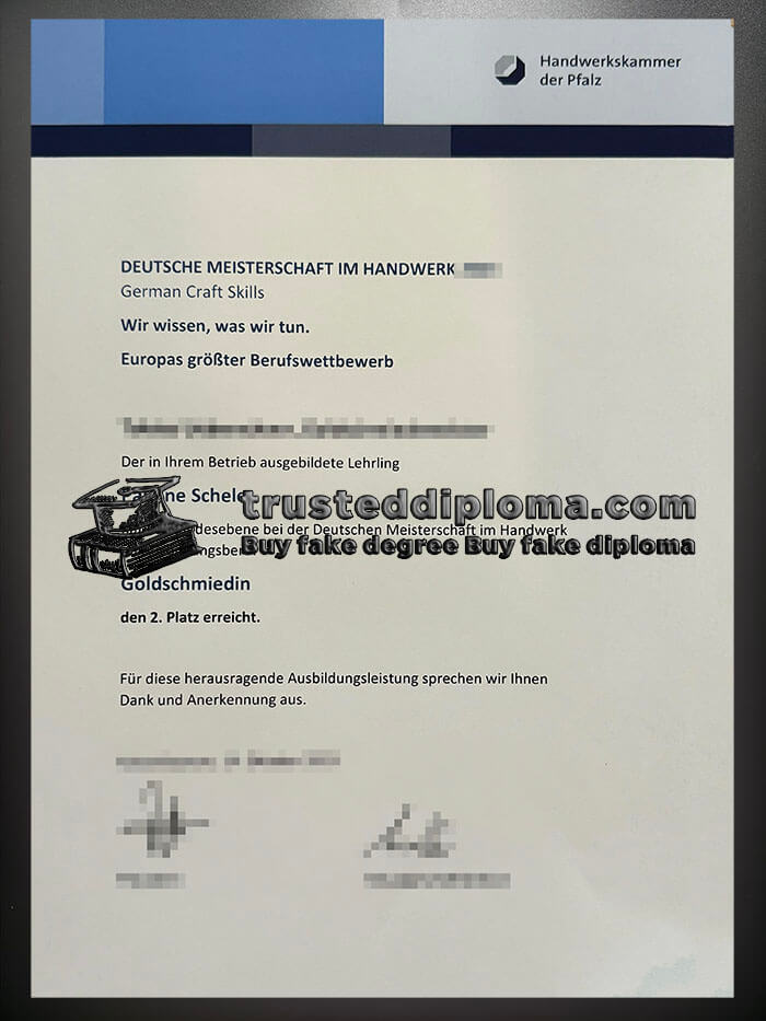 purchase realistic Handwerkskammer der Pfalz certificate