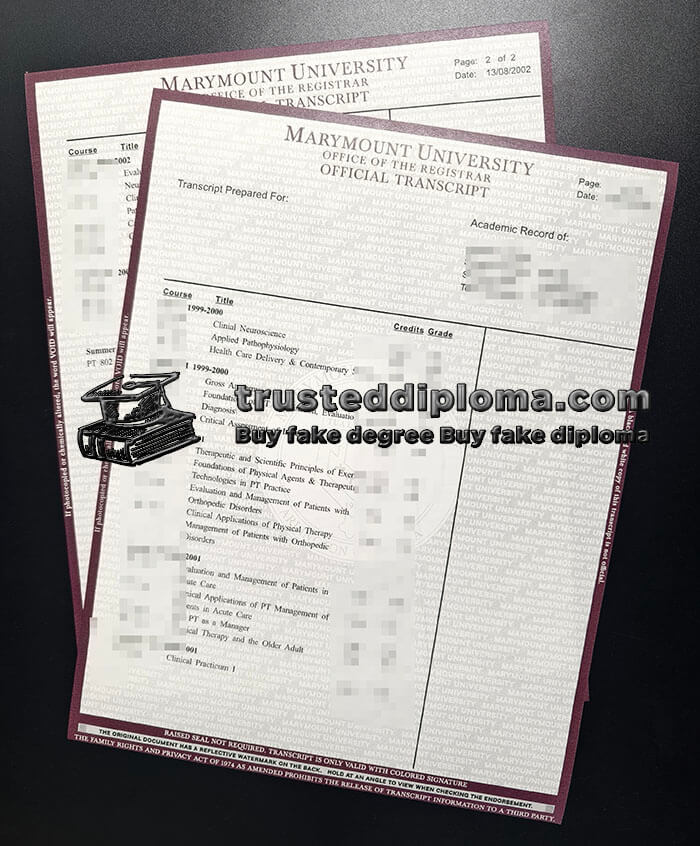 purchase realistic Marymount University Transcript