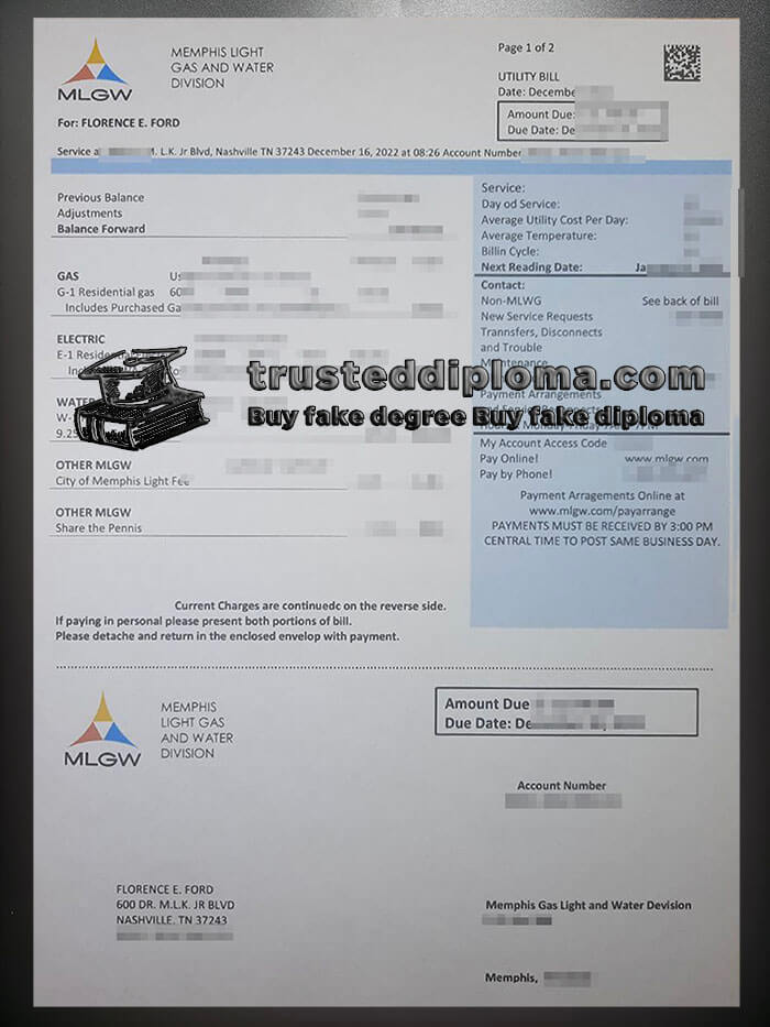 purchase realistic Memphis Light Gas and Water Division certificate