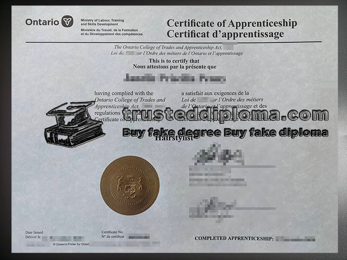 purchase realistic Ontario Ministry of Labour Training and Skills Development Certificate
