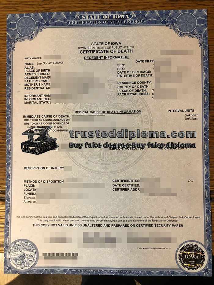 purchase realistic State Iowa Certificate of Death