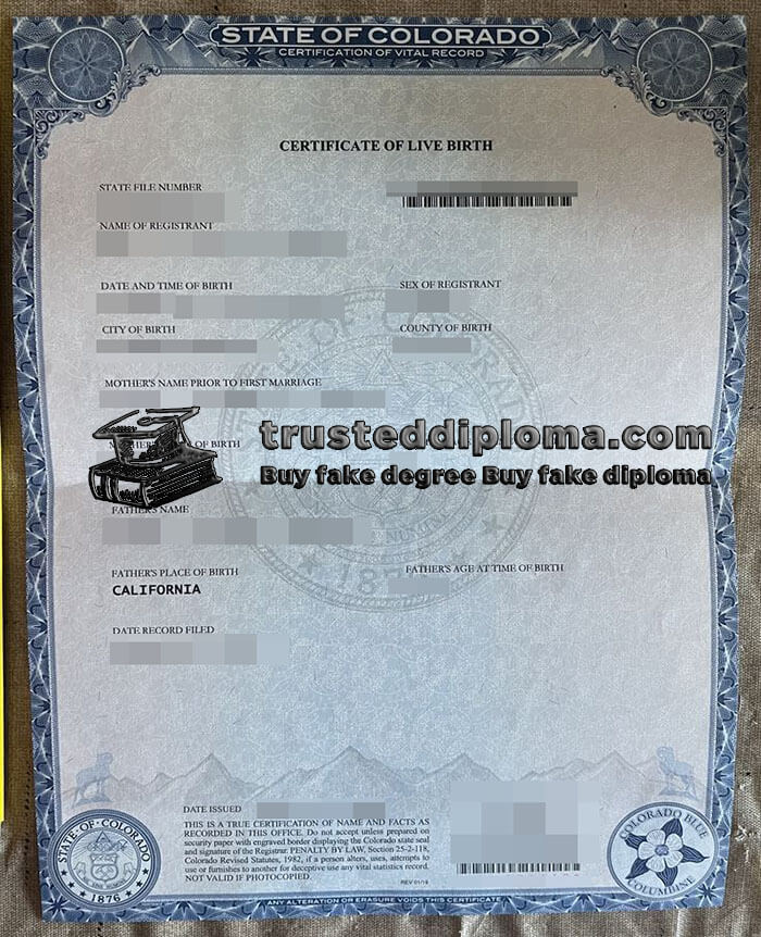 purchase realistic State of Colorado Certificate of Birth