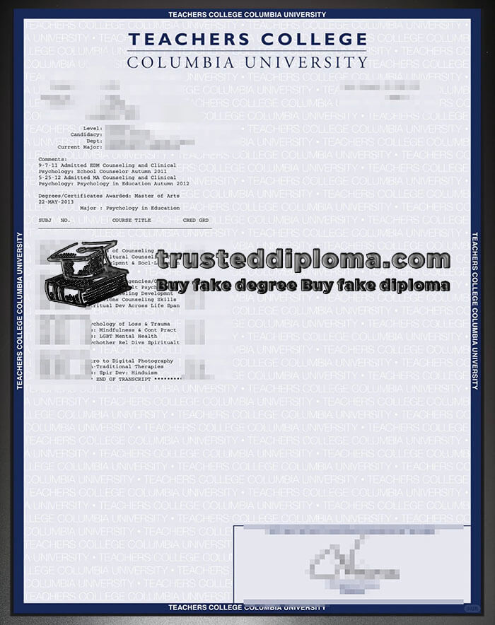 purchase realistic Teachers College Columbia University Transcript