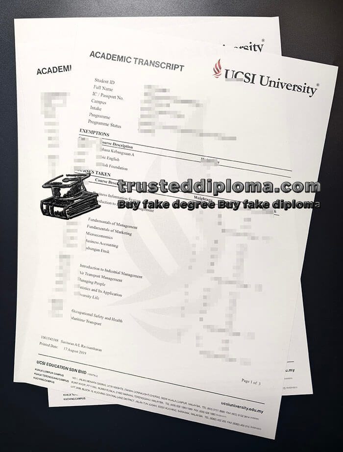 purchase realistic UCSI University Transcript