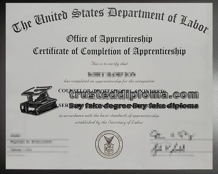 purchase realistic US Department of Labor Certification certificate