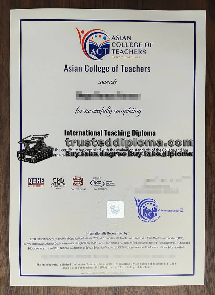purchase realistic Asian College of Teachers diploma