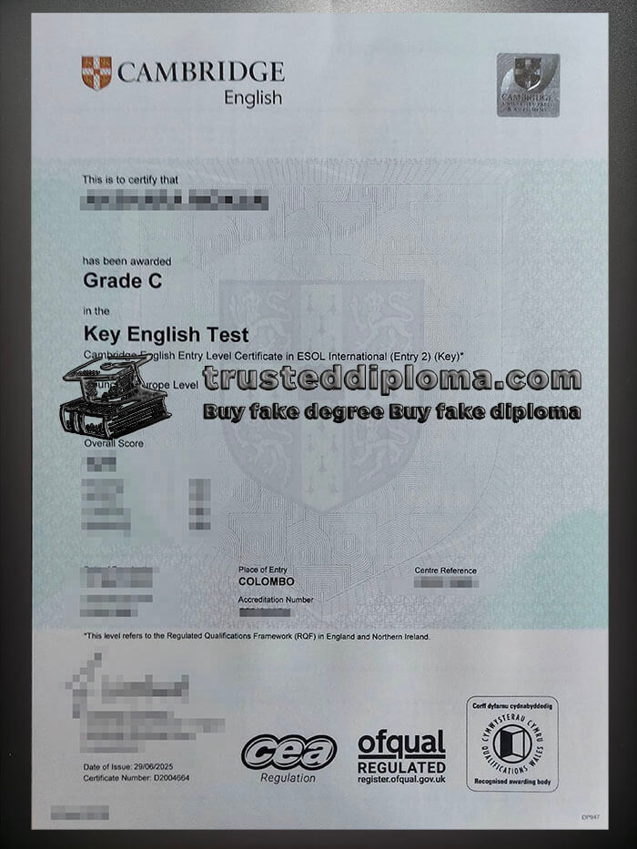 purchase realistic Cambridge Key English Test certificate