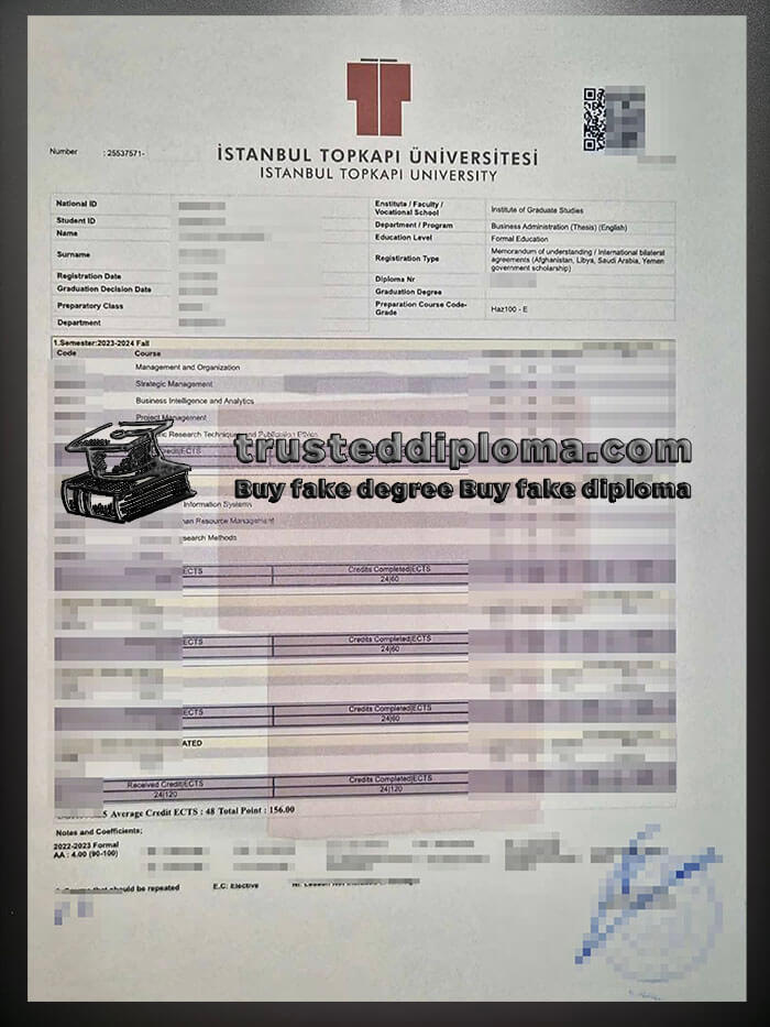 purchase realistic Istanbul Topkapi University Transcript