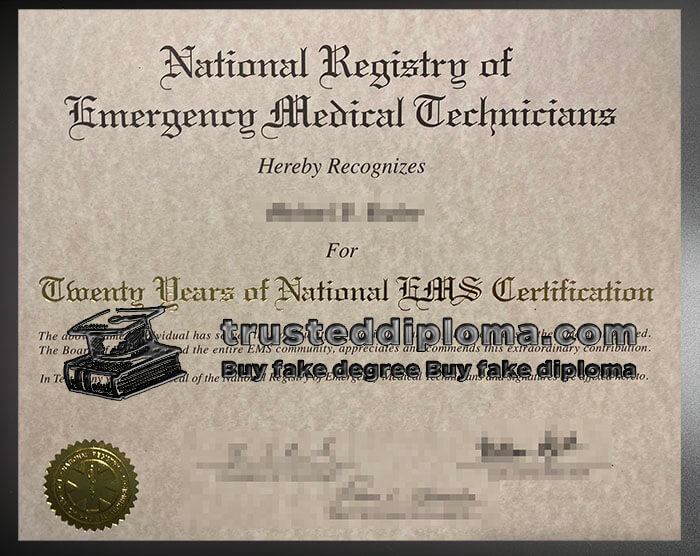 purchase realistic National Registry of Emergency Medical Technicians certificate