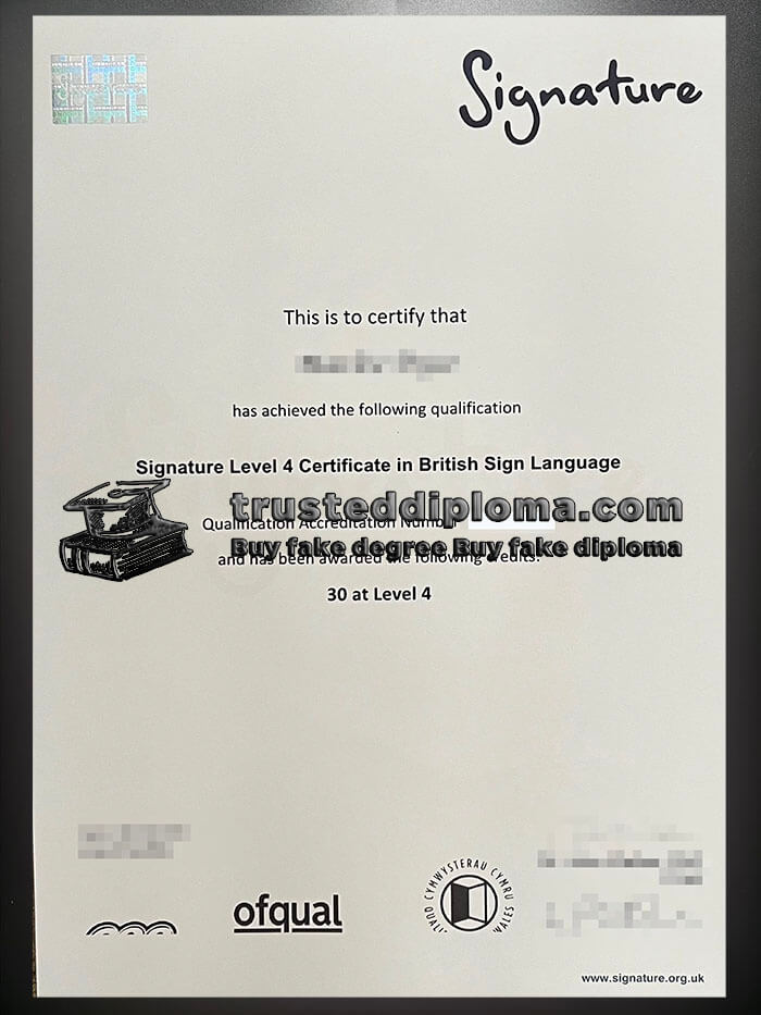 purchase realistic Signature Level 4 Certificate in British Sign Language