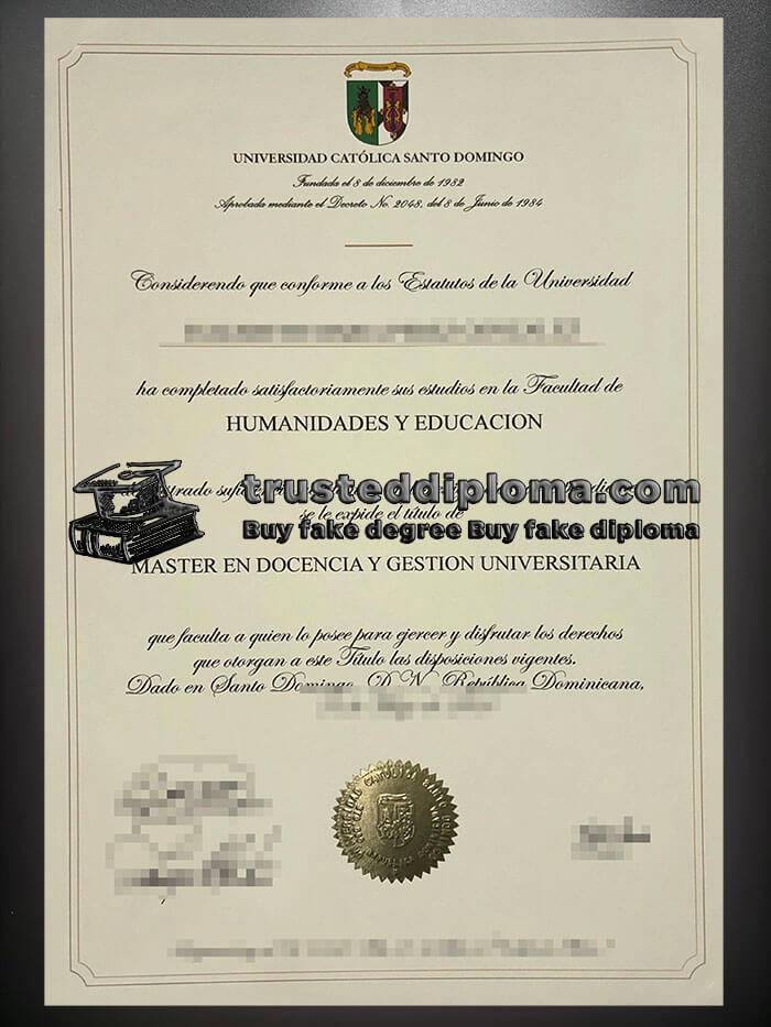 purchase realistic Universidad Catolica Santo Domingo diploma