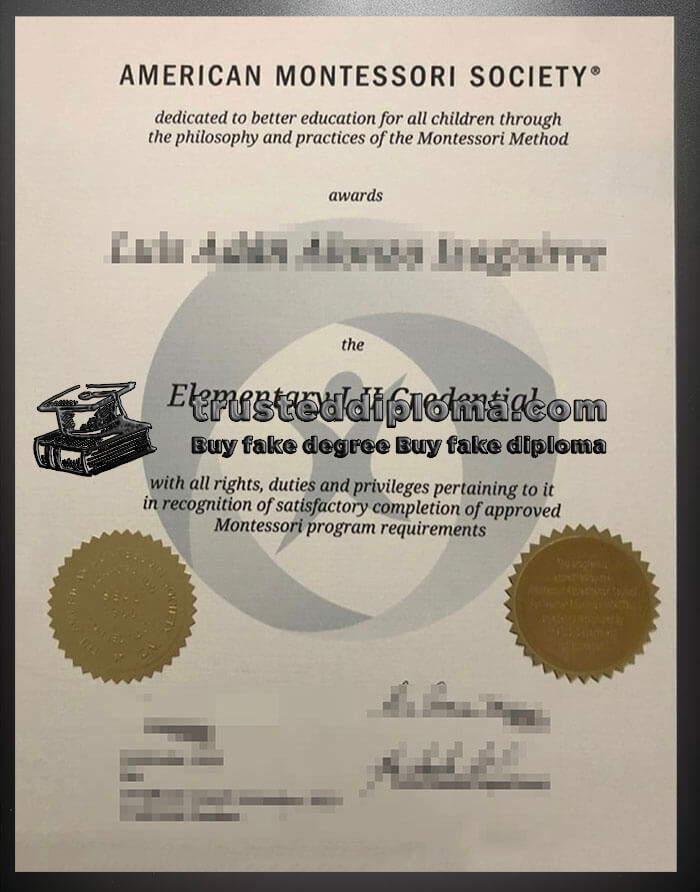 purchase realistic American Montessori Society certificate
