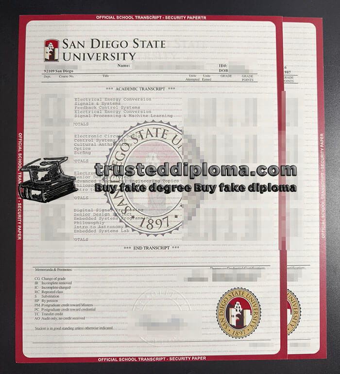 purchase realistic San Diego State University Transcript