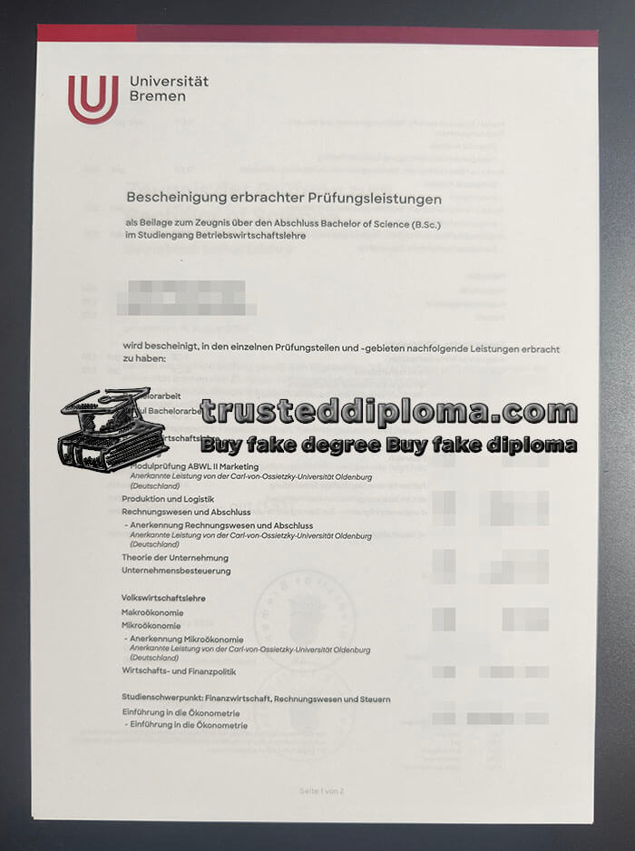 purchase realistic Universität Bremen Transcript